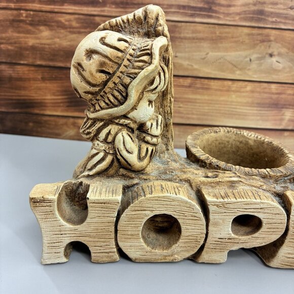 Vintage HOPE Figurine Planter Girl Praying Rustic Carved Wood Look Inspirational - Picture 2 of 6